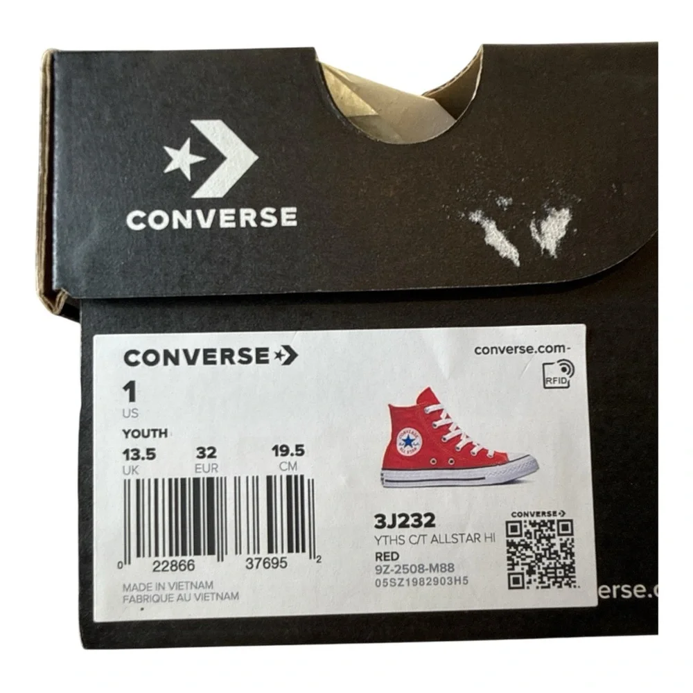 Converse Youth Boy Chuck‎ Taylor All Star High-Tops Red Canvas Sneakers, Size 1
